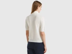 Cream white short sleeve turtleneck in cashmere blend