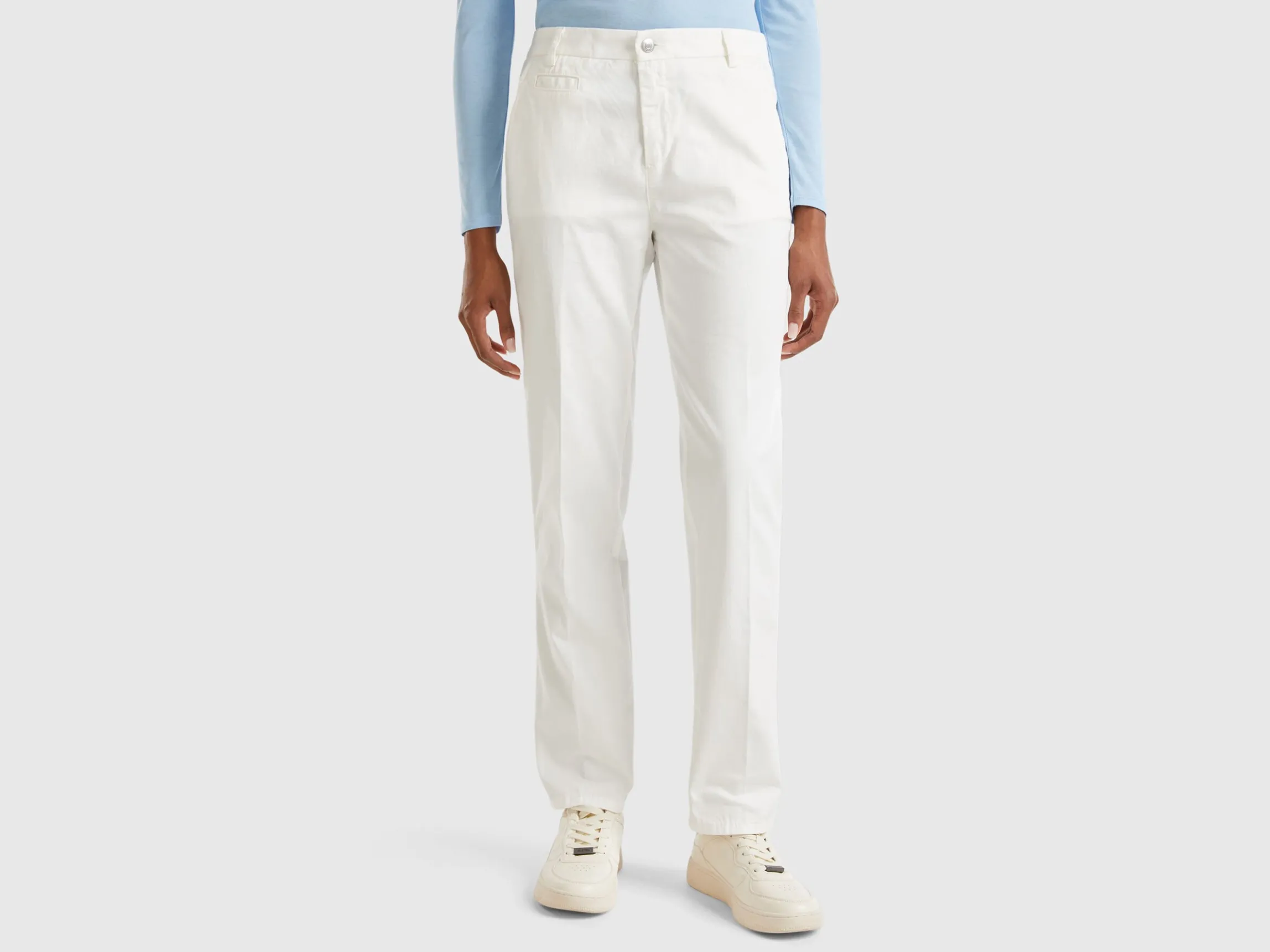 Cream white slim fit cotton chinos