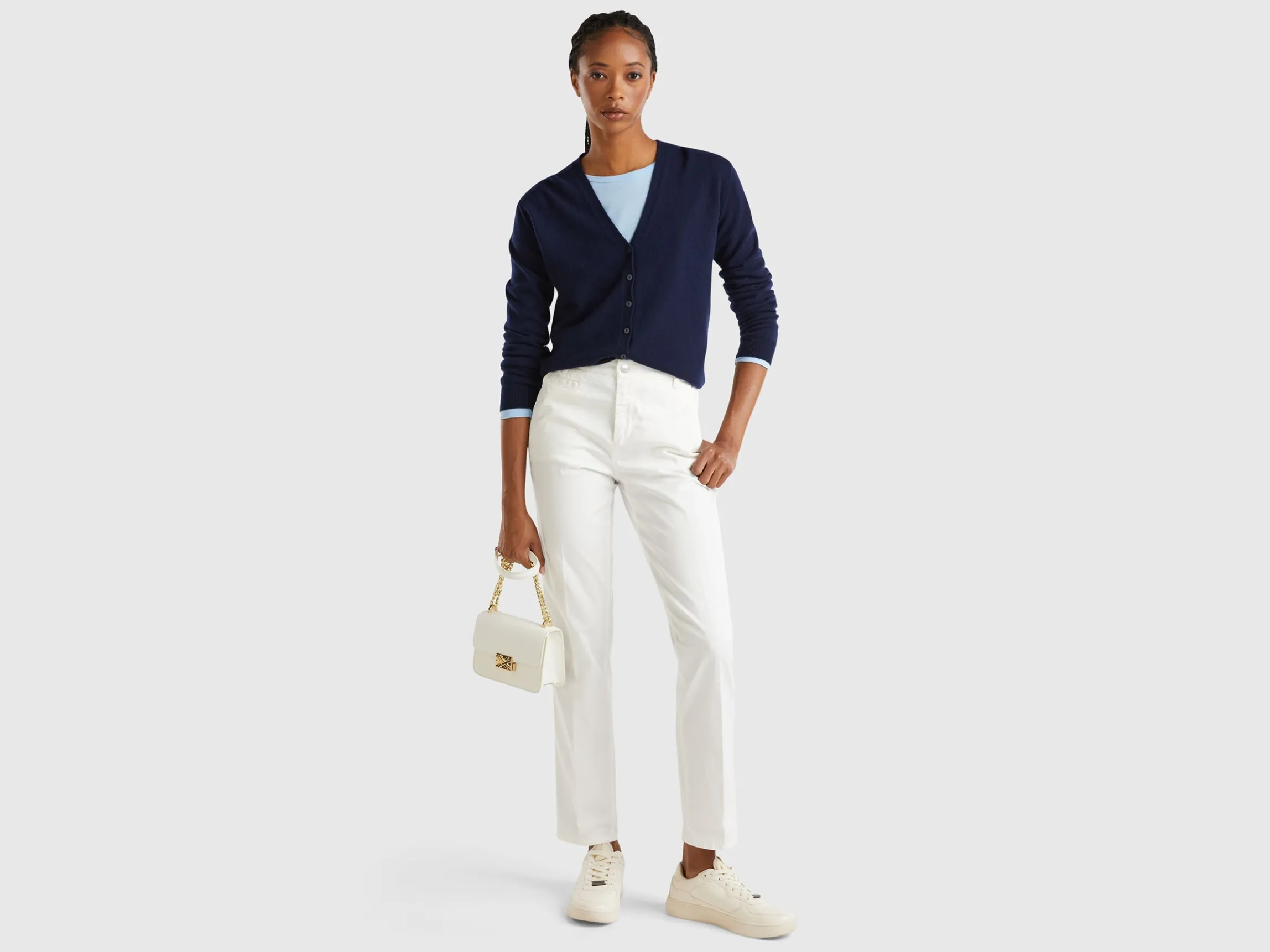 Cream white slim fit cotton chinos