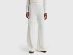 Cream white wide trousers in cashmere and wool blend