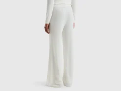 Cream white wide trousers in cashmere and wool blend
