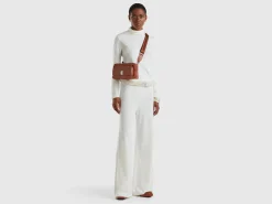 Cream white wide trousers in cashmere and wool blend