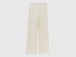 Cream white wide trousers in cashmere and wool blend
