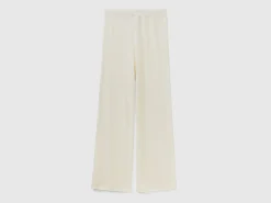Cream white wide trousers in cashmere and wool blend