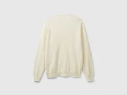 Creamy white crew neck sweater in pure Merino wool