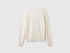 Creamy white V- neck cardigan in pure Merino wool