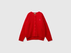 Crew neck cardigan with rhinestone logo