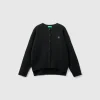 Crew neck cardigan with rhinestone logo