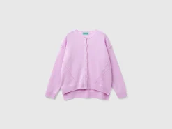 Crew neck cardigan with rhinestone logo