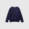 Crew neck cardigan with rhinestone logo