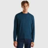 Crew neck sweater in cashmere and wool blend