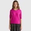 Cyclamen short sleeve sweater in pure Merino wool
