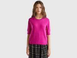 Cyclamen short sleeve sweater in pure Merino wool