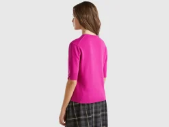 Cyclamen short sleeve sweater in pure Merino wool