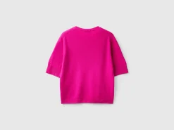 Cyclamen short sleeve sweater in pure Merino wool