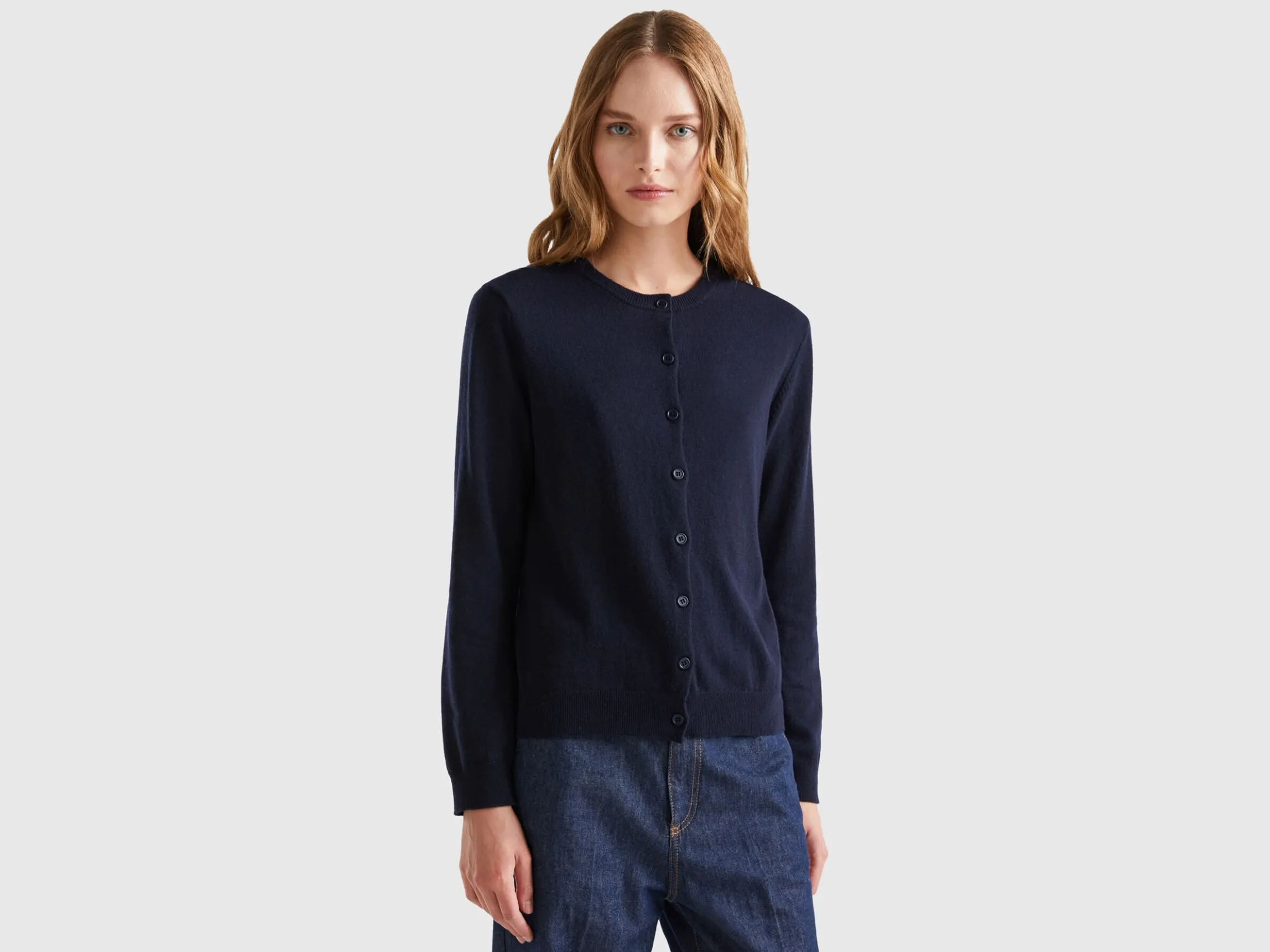 Dark blue cardigan in cashmere and wool blend