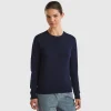 Dark blue crew neck sweater in Merino wool