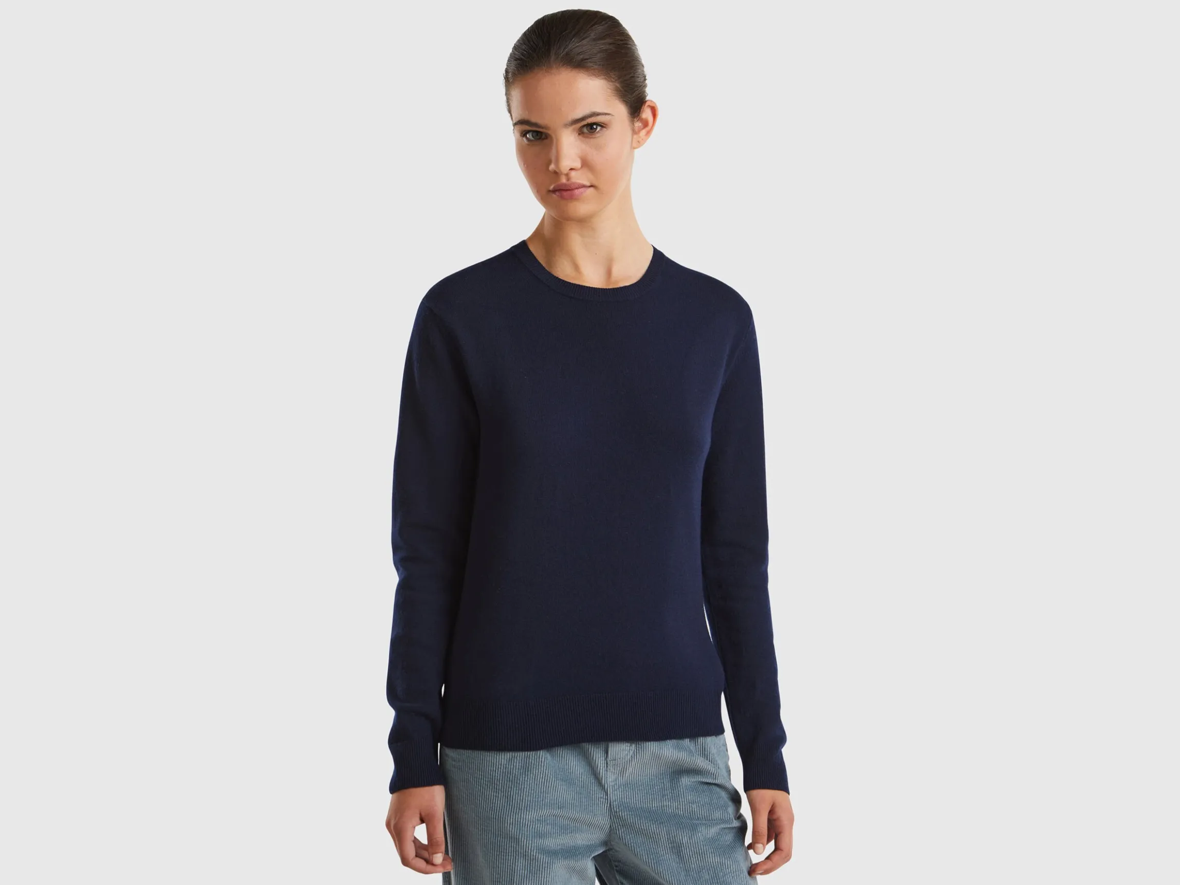 Dark blue crew neck sweater in Merino wool