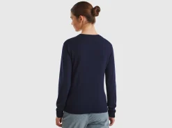 Dark blue crew neck sweater in Merino wool