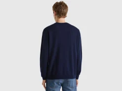 Dark blue crew neck sweater in pure Merino wool