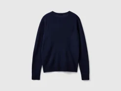 Dark blue crew neck sweater in Merino wool