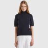Dark blue short sleeve turtleneck in cashmere blend