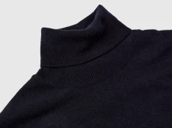 Dark blue short sleeve turtleneck in cashmere blend