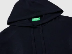 Dark blue sweater in cashmere blend with hood
