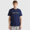 Dark blue t-shirt in organic cotton with multicolored logo