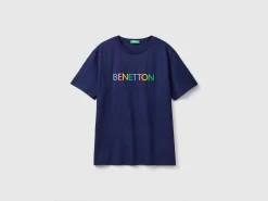 Dark blue t-shirt in organic cotton with multicolored logo