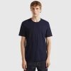 Dark blue t-shirt in slub cotton