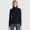 Dark blue turtleneck sweater in pure Merino wool