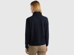 Dark blue turtleneck sweater in cashmere and wool blend