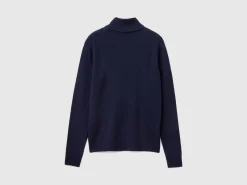 Dark blue turtleneck sweater in pure Merino wool