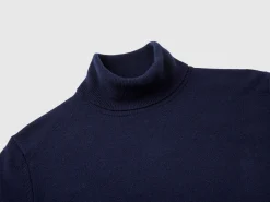 Dark blue turtleneck sweater in pure Merino wool