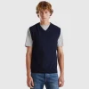 Dark blue vest in pure Merino wool