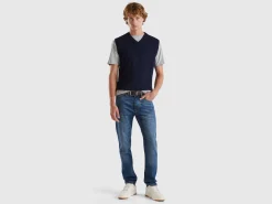 Dark blue vest in pure Merino wool