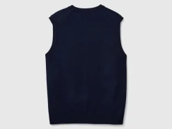 Dark blue vest in pure Merino wool