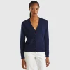 Dark blue V-neck cardigan in pure Merino wool