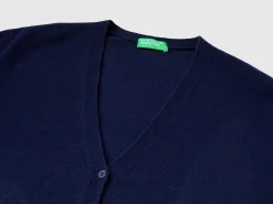 Dark blue V-neck cardigan in pure Merino wool
