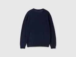 Dark blue V-neck sweater in pure Merino wool