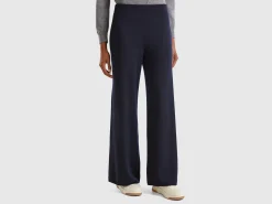 Dark blue wide leg trousers in cashmere and wool blend