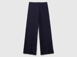 Dark blue wide leg trousers in cashmere and wool blend