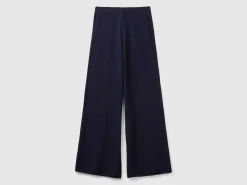Dark blue wide leg trousers in cashmere and wool blend
