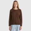Dark brown crew neck sweater in wool and cashmere blend
