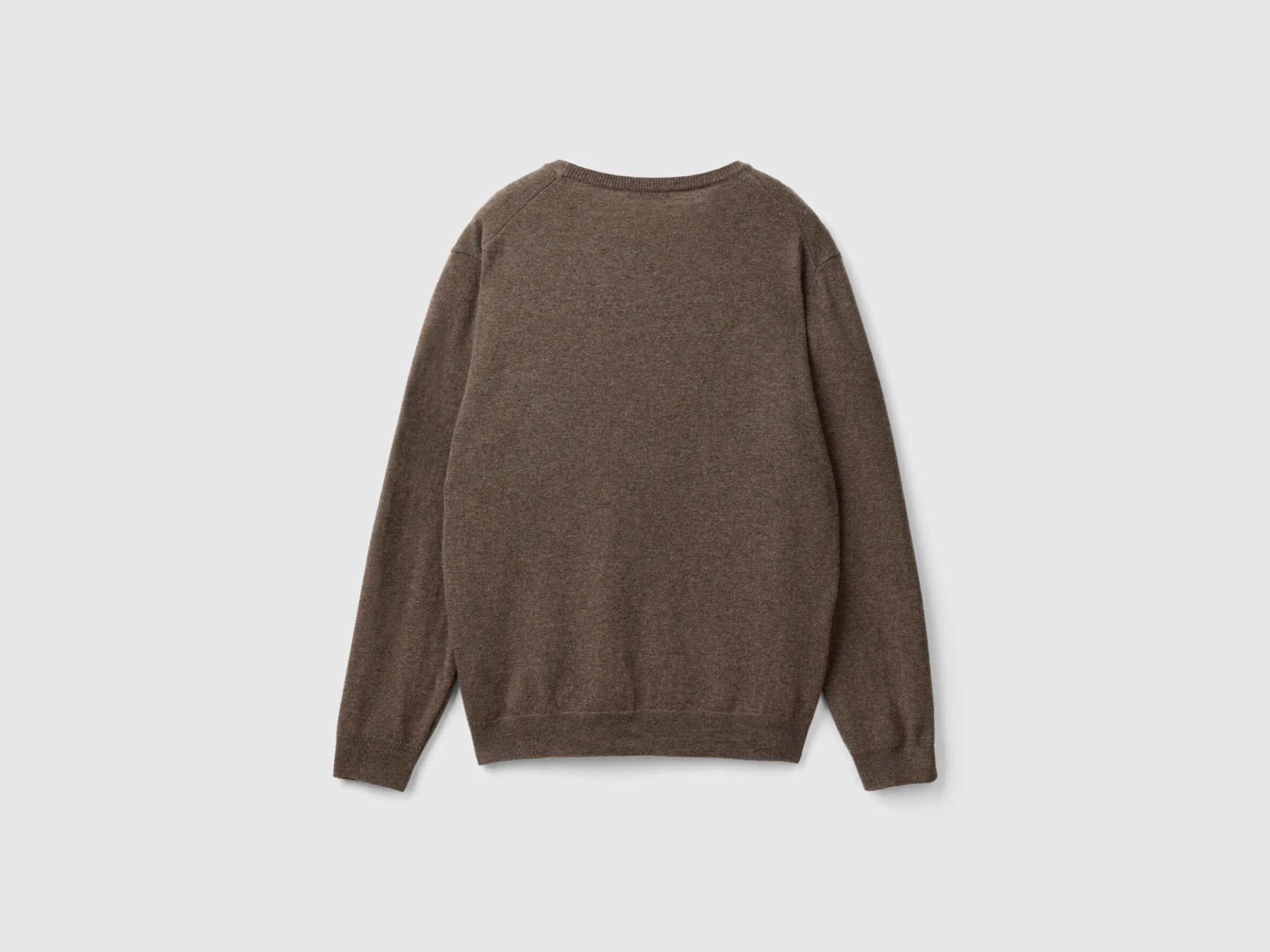 Dark brown crew neck sweater in pure Merino wool