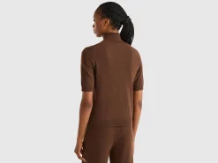 Dark brown short sleeve turtleneck in cashmere blend