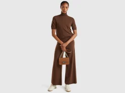 Dark brown short sleeve turtleneck in cashmere blend