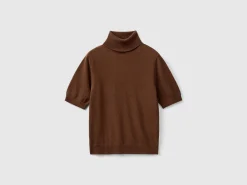 Dark brown short sleeve turtleneck in cashmere blend