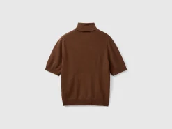 Dark brown short sleeve turtleneck in cashmere blend